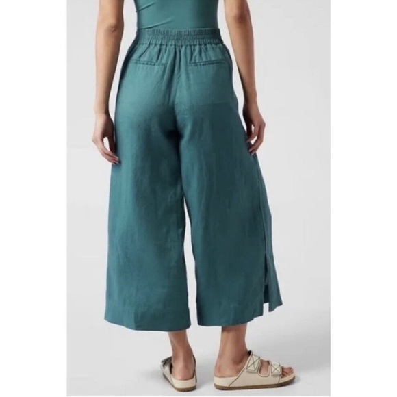 Athleta Playa Linen High Rise Pleated Wide Leg Pants in Borealis Blue - Picture 4 of 13